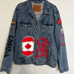 Levi's Blue Jean Jacket with Red and White Accents